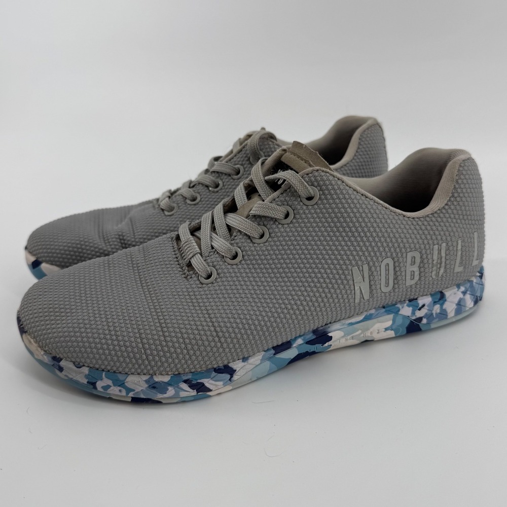 NOBULL Outwork Trainers Gray SuperFabric Blue Camo Sole‎ Mens 7.5 Womens 9
